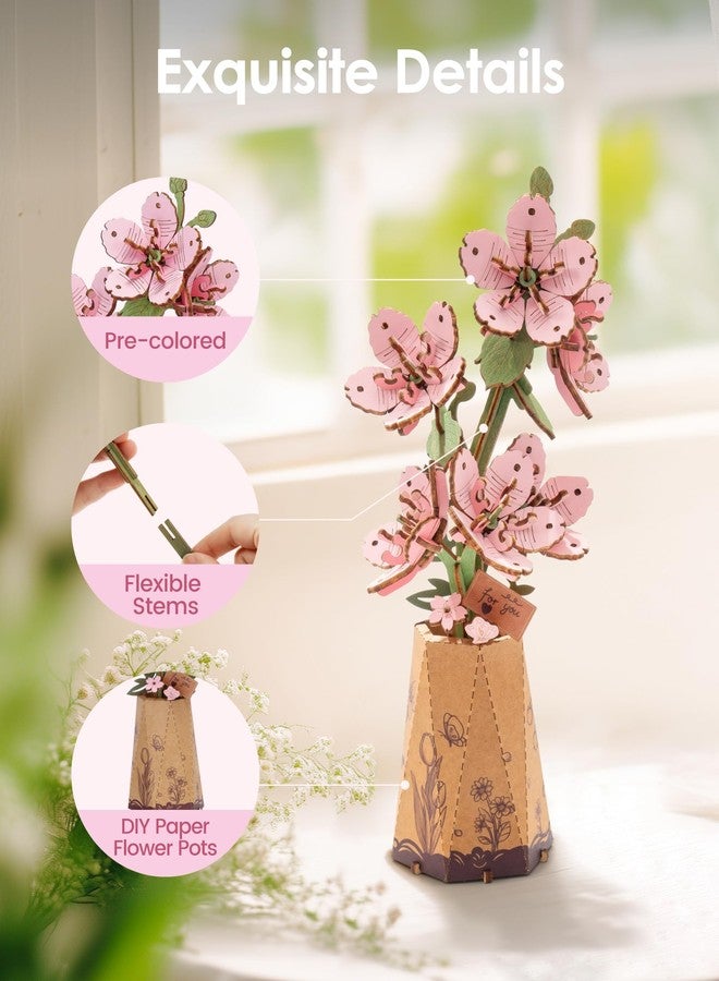 روبوتايم لعبة تركيب ثلاثية الأبعاد من روبوتايم، ساكورا TW101، حرفة يدوية خشبية على شكل زهرة، طقم نموذج زهور اصطناعية للتجميع للكبار، ديكور منزلي ومجموعة هدايا عيد الحب - Image 5